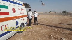 تصاویر و جزئیات انتقال بیمار تصادفی از جزیره خارگ به‌ بیمارستان شهید گنجی برازجان توسط بالگرد اورژانس هوایی بوشهر