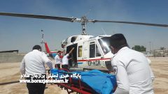 تصاویر و جزئیات پرواز بالگرد اورژانس هوایی برای امداد رسانی به بیمار بر فراز آسمان دشتستان