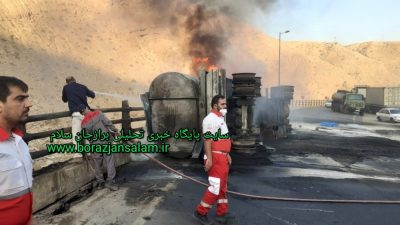 واژگونی تانکر حامل سوخت با دو فوتی در محور کنارتخته ، دالکی استان بوشهر