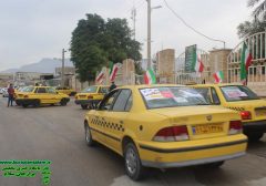 رژه بزرگ تاکسی رانی به مناسبت هفته دهه فجر با حضور مسئولین در برازجان برگزار شد + تصاویر